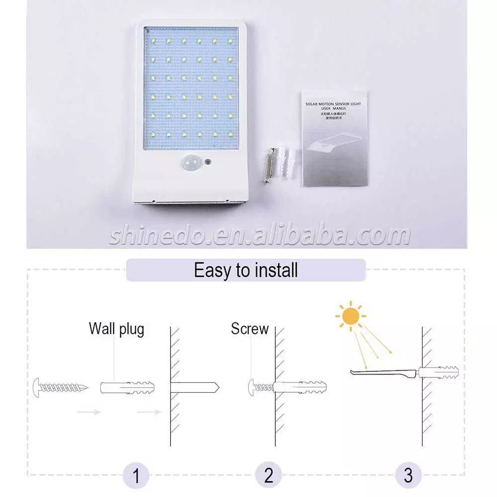 Solar Panel 36LED Motion Sensor Detector Wall Gutter Light With Mounting Pole