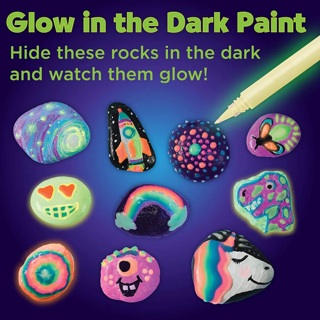 Creativity for Kids Glow in The Dark Rock Painting Kit - Paint 10 Rocks with Water Resistant Glow Paint