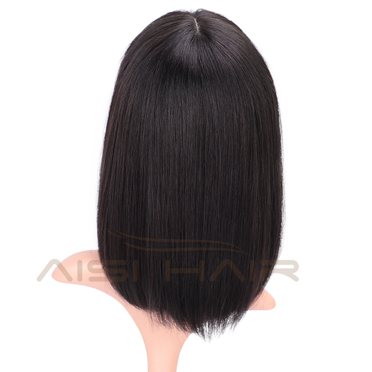 Aisi Hair 14 Inch Black Short Bob Human Hair Wig 100% Brazilian Silky Straight Human Hair Silk Base Wigs For White Black Women