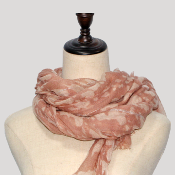 Light Wool Crinkle Effect Pink Printing Spring Scarf