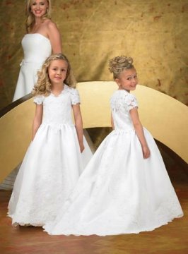 white short lace sleeve old flower girl dresses