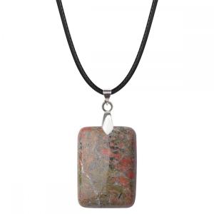 UNAKITE 25x35 mm Collier pendentif en pierre rectangulaire pour femmes hommes