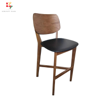 High End Commercial Wood Leather Seated Bar Stools