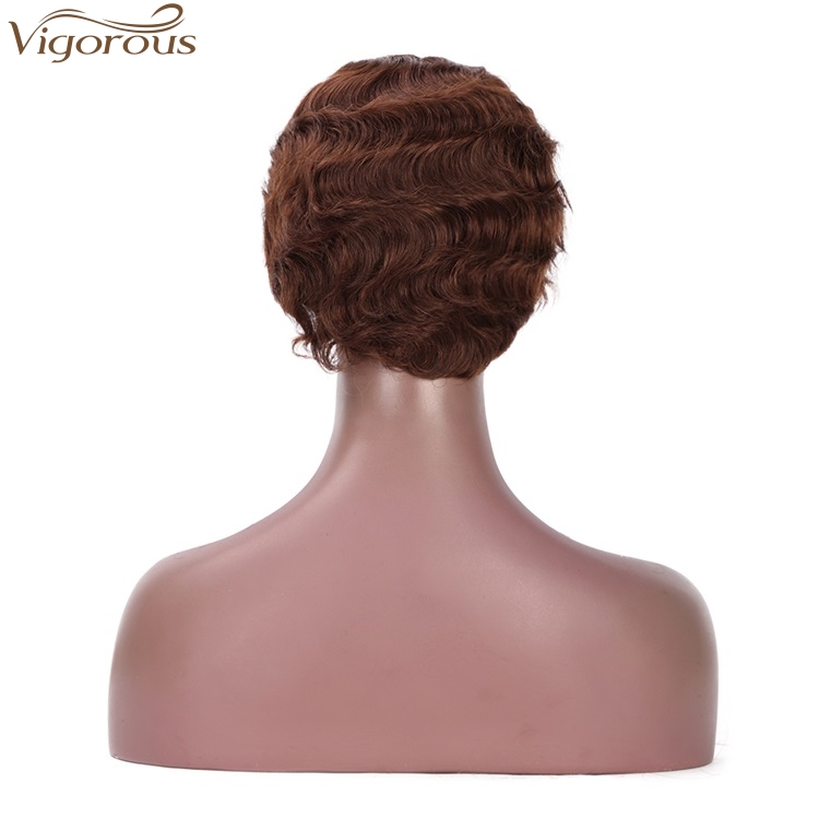 Vigorous Short Curly Human Hair Finger Wave Wig Pixie Cut for African American Women Brazilian 100% Real Human Hair