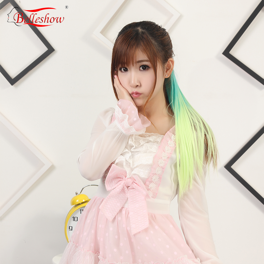 Hot sell Ombre long straight ponytail hair extension synthetic hair extension