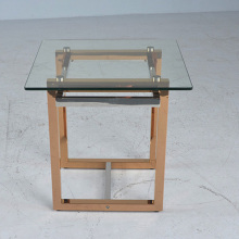 modern small metal side table with tempered galss