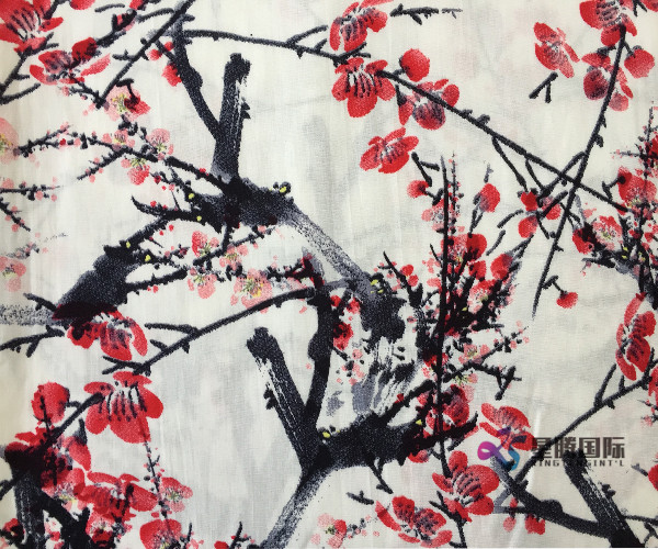 Plum Blossom Rayon Printed Fabric