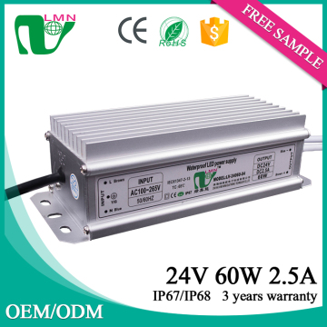 China factory aluminum shell waterproof 60watt 2.5a led driver