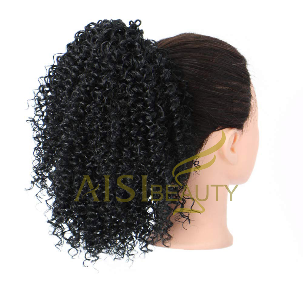 Aisi Beauty Wholesale Popular Natural Black Afro Fluffy Puff Hairpiece Extension Messy Donut Curly Afro Kinky Afro Hair Bun