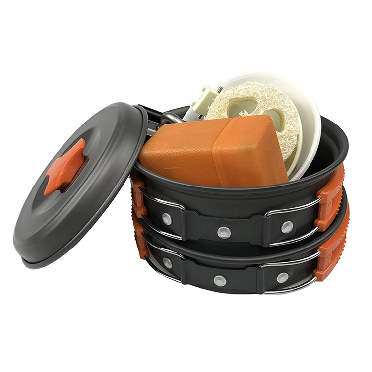 Portable Camping Cookware Pots and Pans Set, Cooking Equipment Camp for Fishing Picnic Outdoor Lightweight Camping Pot Kit