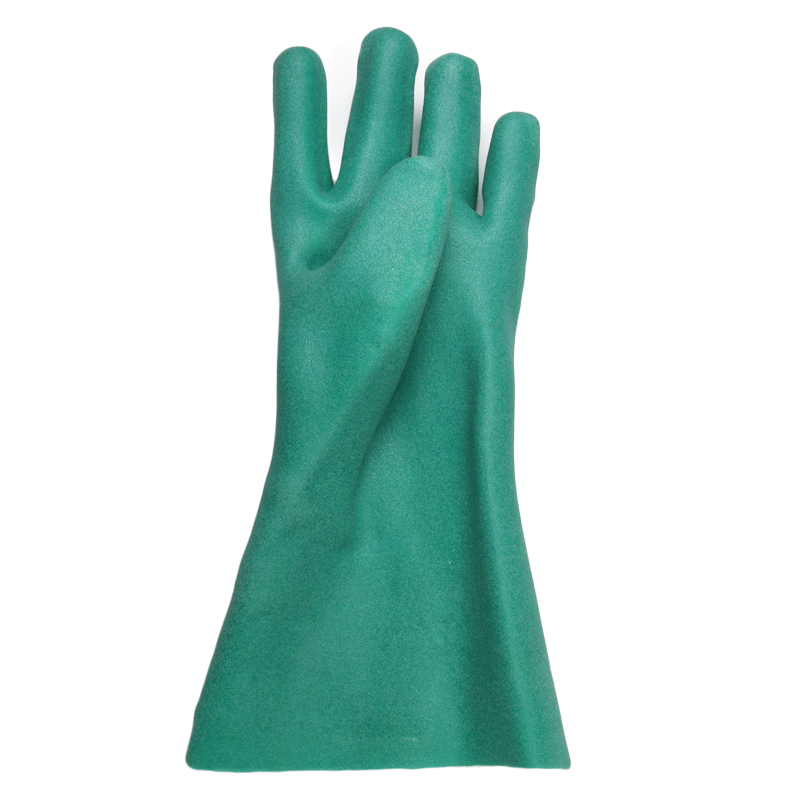 Green PVC coated gloves Foam finish cotton linning