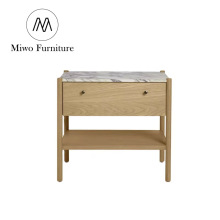 Solid Wood Nightstand with BULGARI Marble Top Drawer