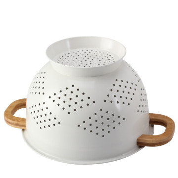 Bamboo Handle Iron powder coating Colander