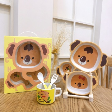 5 Piece Cute Bamboo Koala Dinnerware Set