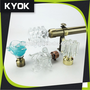 hot design curtain rod and finial,flower shape curtain rod finial,crystal curtian rod finial