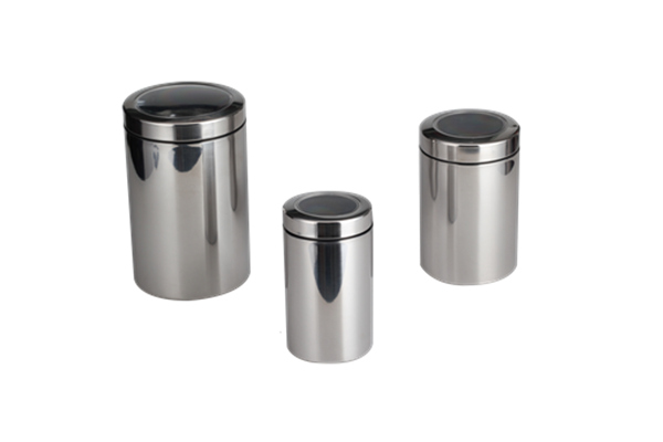 Bote de plata con tapa transparente Silver Canister With Transparent Lid