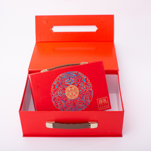 Boîte cadeau de luxe de style chinois avec poignée en cuir