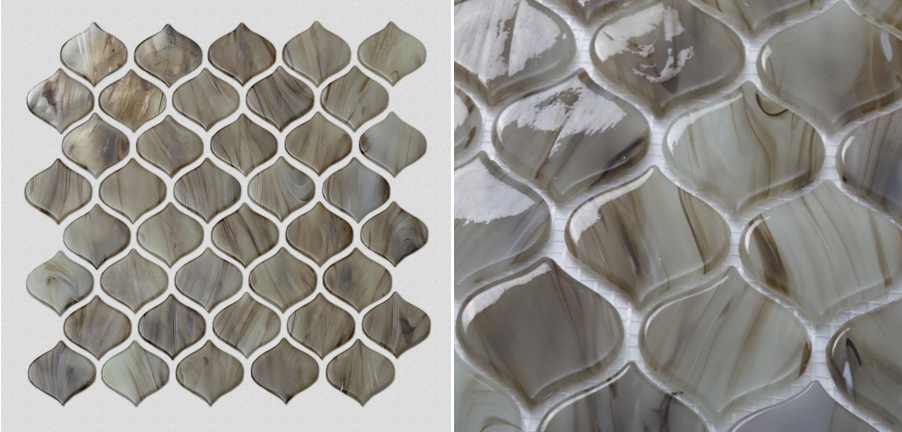 Azulejos de mosaico de vidrio estampado marrón tostado Brown Tan Patterned Glass Mosaic Tiles