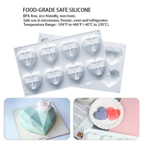 Food Grade Diamond Heart Silicone Mold voor Cake