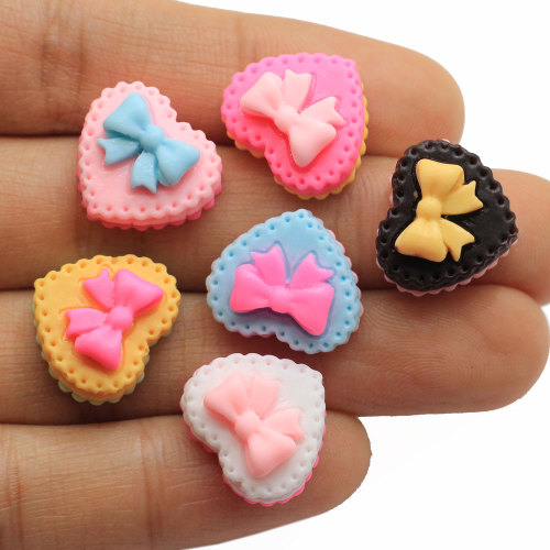 Multi Colors Resin Heart Cake Craft Simulation Biscuit Food Diy Ornament Decoration Kawaii Bowknot Children Dollhouse Toys