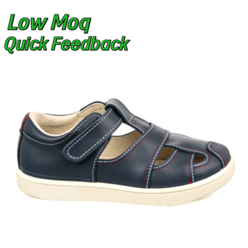 Navy Closed Toe Toddler Barefoot Sandals Kids Hook Loop Flexible Non Slip Leather Summer Walking Shoes