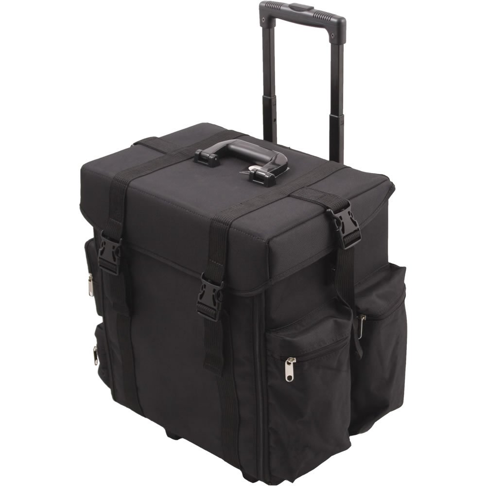 2 in 1 Pro Travel Cosmetic Soft Sided Rolling Makeup Artist Case Organizer Storage Black Nylon