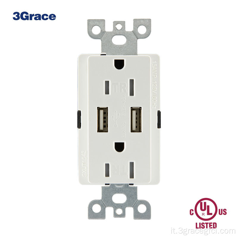 American GFCI Wall Outlet con porte di ricarica USB