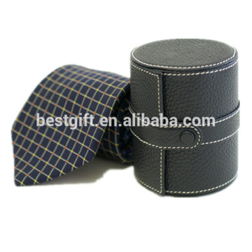 PU leather tie box tie packing box,leather round box for tie