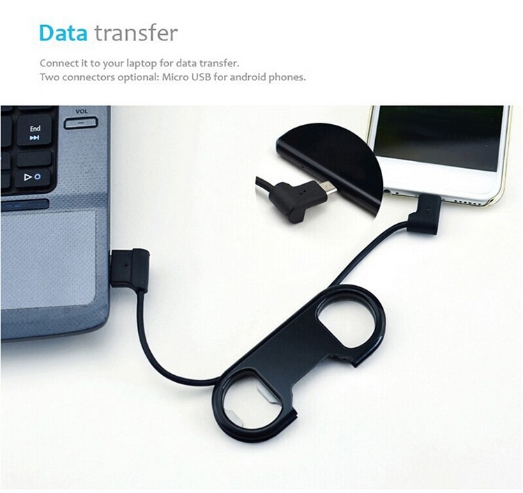 Yijiashishang Portable Metal with laser gray logo USB Data Charge Cable + Bottle Opener Keychain For iPhone and android phone