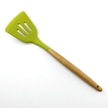 Spatule à Fente En Silicone Avec Manche En Bois De Hêtre