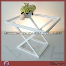 White acrylic furniture table with transparent table top
