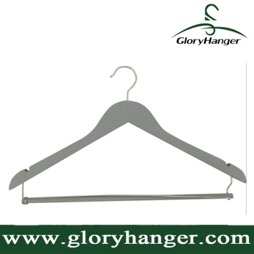 High Quality Gray Wood Suit Hanger with Locking Bar