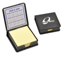 PU Leather Cover Cube Memo Holder with Sticky Notes & Calendar - NE037