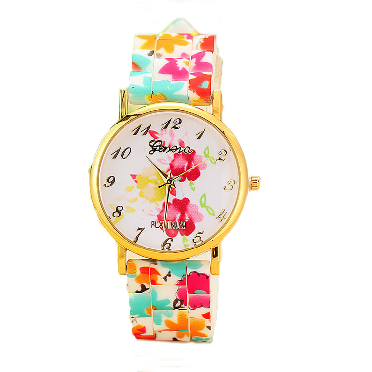 Geneva Flower Pringting Watch