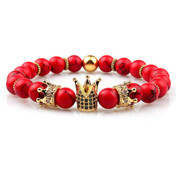 Natural Gemstone Imperial Crown Bead Bracelet King Queen Luxury Charm Couple Jewelry Xmas Gift for Women Men