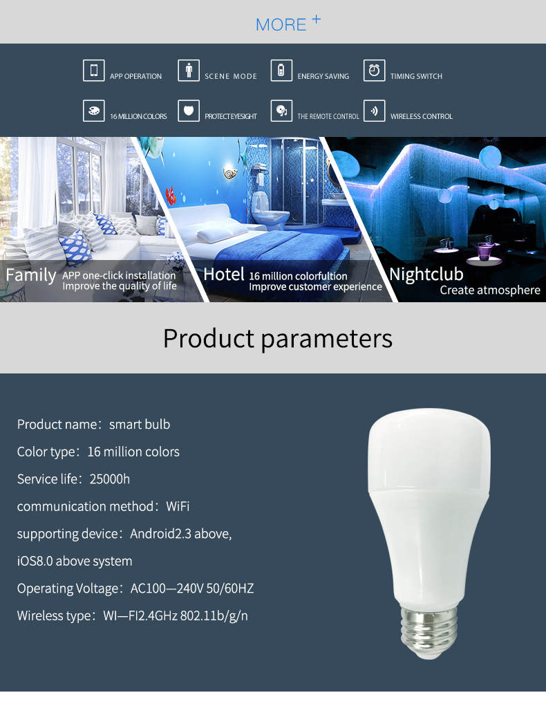 Alexa Smart Led Light Bulbs A19 RGB 7W Voice Control Wi-Fi by IOS Android APP