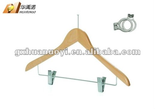 Hotel Wooden Security Hanger with metal bar & clips for hanging all clothes