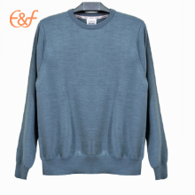Mens Blue Plain Mercerized Wool Sweater