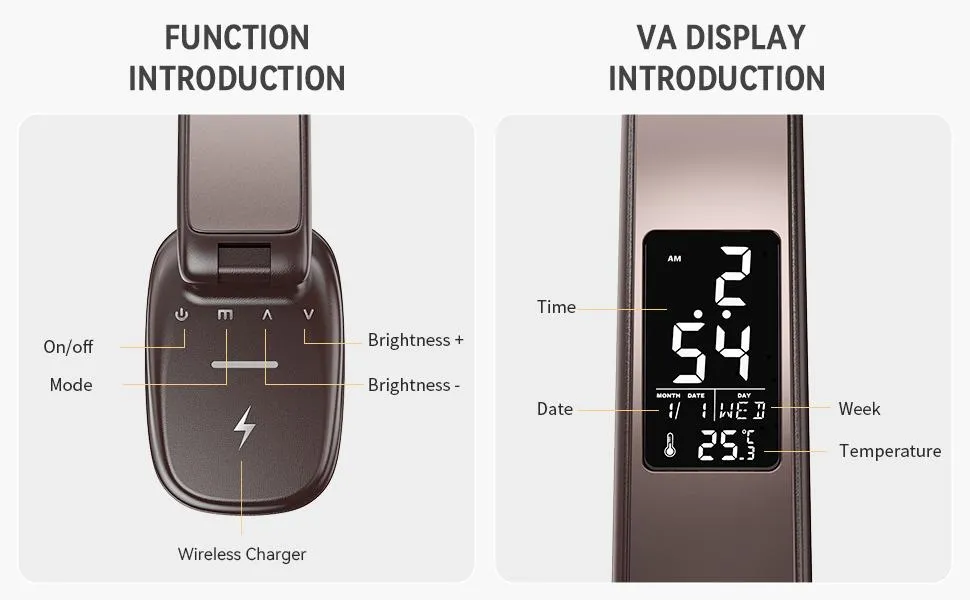 Foldable Digital Alarm Clock with Wireless Charging Desk Lamp Calendar