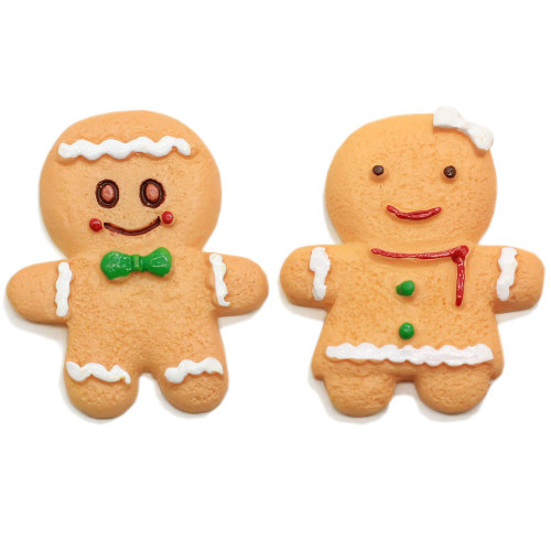 Hottest 100 Pcs Artificial Gingerbread Man Resin Craft Cartoon Biscuits Keychain Ornament Xmas Embellishment