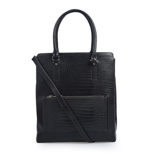 Sac fourre-tout en cuir italien grainé croco noir