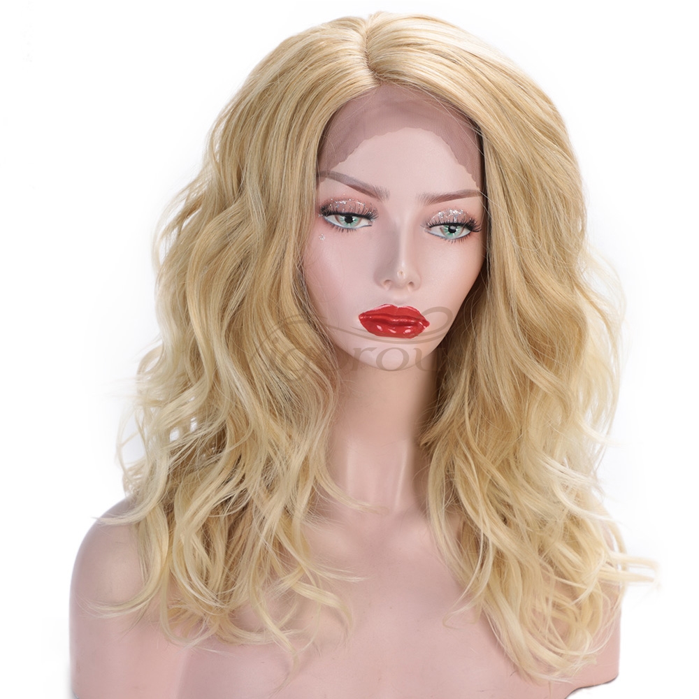 Vigorous European Style Body Wave Lace Front Wigs Synthetic Glueless 150% Density Blonde Color Hair Wig for White Women