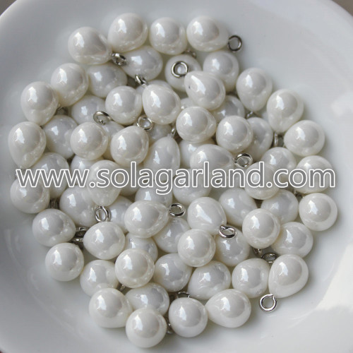 8*10MM Acrylic Faux Pearl Teardrop Pendants With Silver Loop