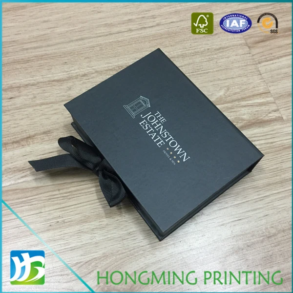 Custom Logo Printed Jewelry Boxes with Black Silk Ribbon