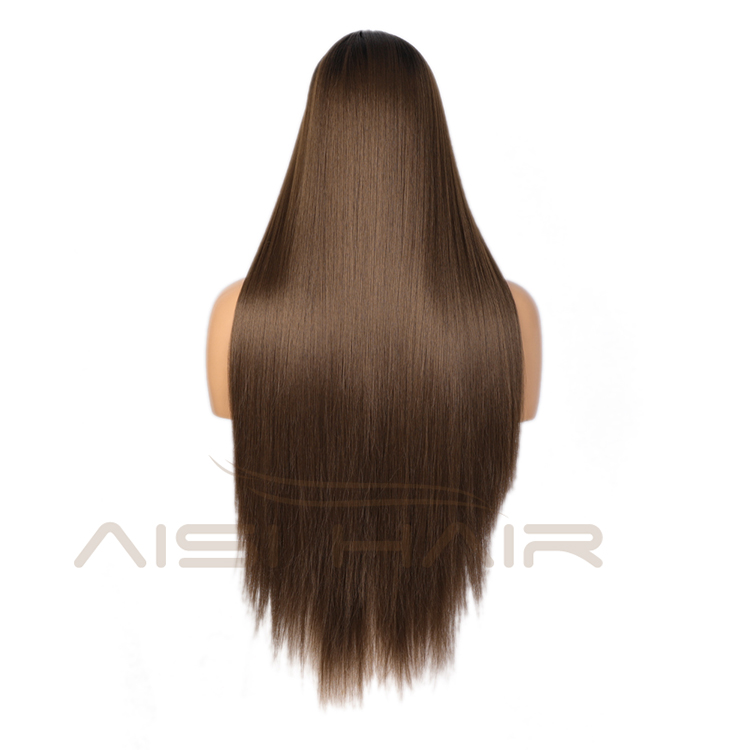 Aisi Hair 30 Inch Long Silky Straight Ombre Brown Dark Root Swiss Lace Wig Cheap Synthetic Hair Lace Front Wigs For Black Women