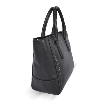 Large Leather Multi-Purpose Open Tote Black Bag