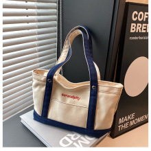 Color-Blocked Canvas Tote Bag for School Work
