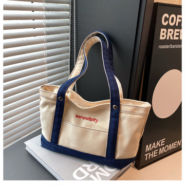Color-Blocked Canvas Tote Bag for School Work