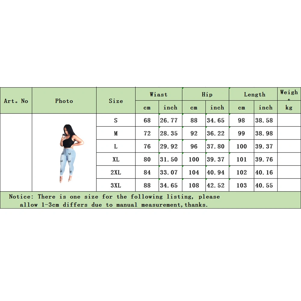 Summer Latest Design Fashion Street Personalized Women Jeans High Waist Butterfly Pattern Denim Stretch Pencil Pants