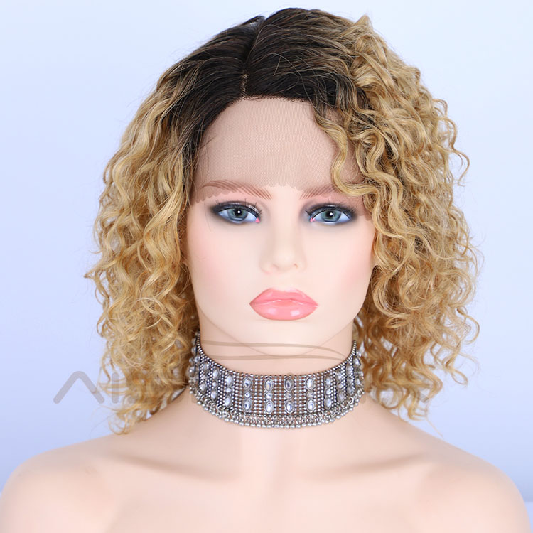Aisi Hair Short Bob Ombre Blonde Curly Wave Swiss Lace Wigs Brazilian Hair For Black Women Lace Front Human Hair Wigs
